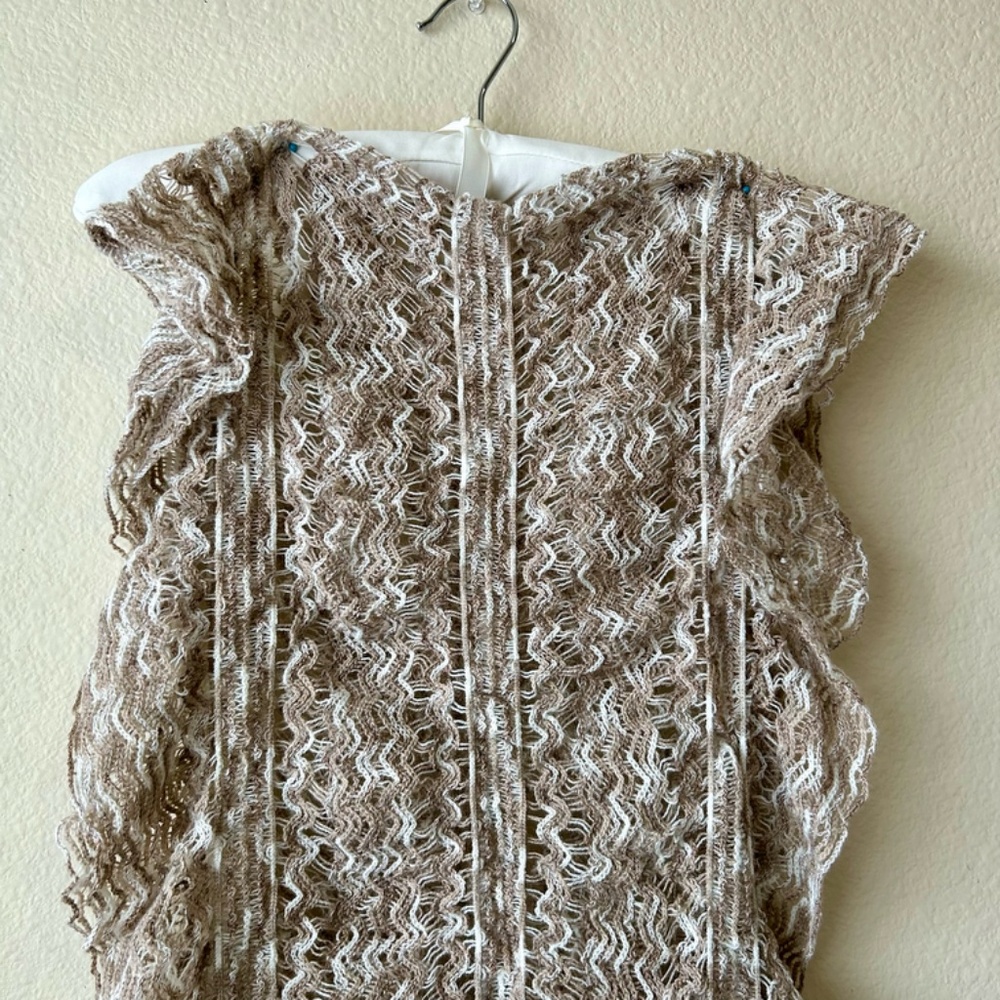 Cream and Tan Scarf Crochet Looseweave Fringe Soft 18" wide x 80" long - Picture 12 of 16